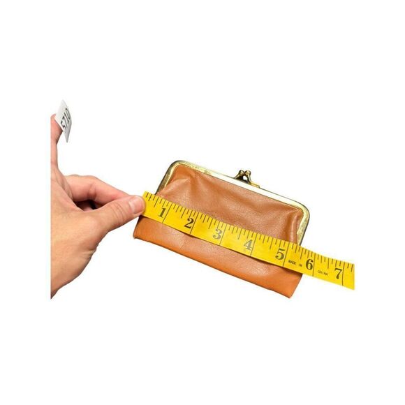 Vintage Leather Coin Purse With Metal Frame & Kiss Lock Closure - Orange - Picture 4 of 6
